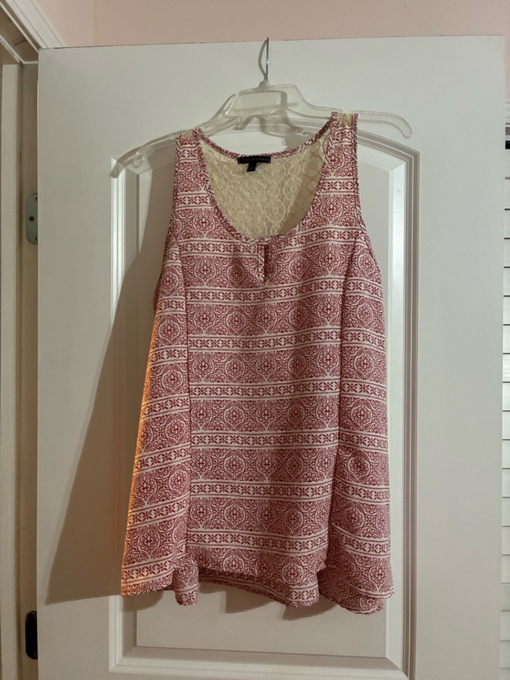 Signature Studio Lace-Back Patterned Tank Top in Rose SZ Large